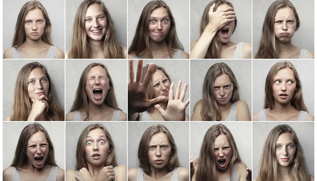 Varias fotos de rostro de mujer con distintas emociones