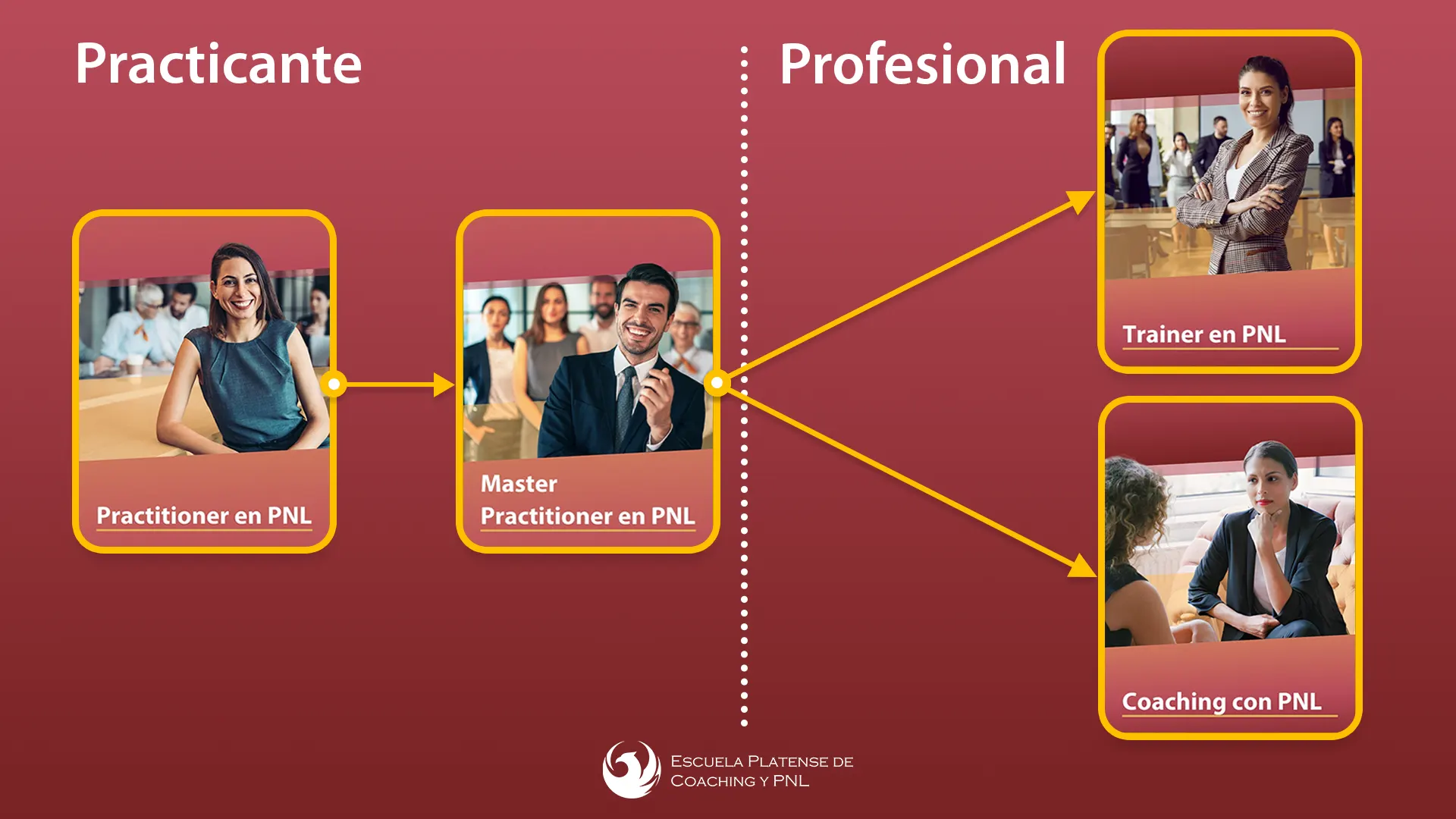 Esquema de etapas y niveles en la formación de PNL