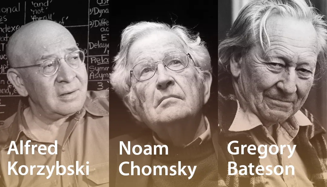 Retratos de Alfred Korzybski, Noam Chomsky y Gregory Bateson