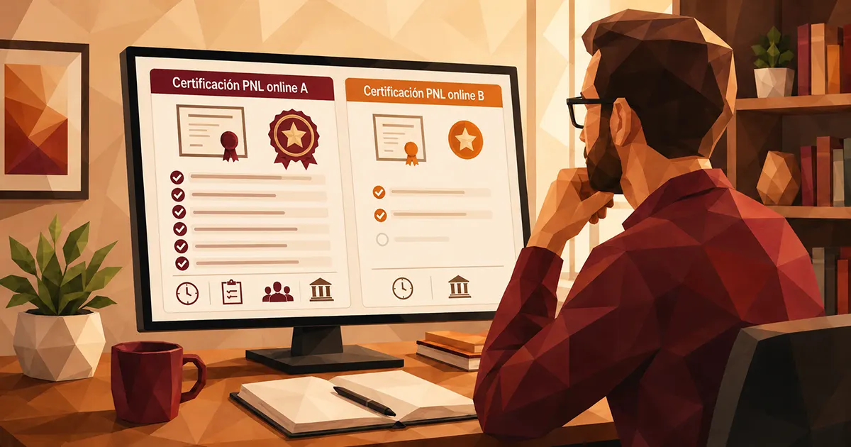 Persona revisando criterios para elegir una Certificación PNL internacional.